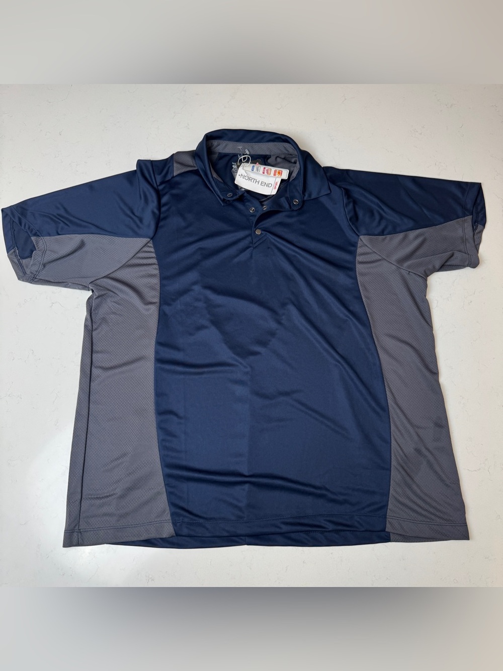 North End Men’s Navy Polo with Gray Side Panels - Performance Short Sleeve